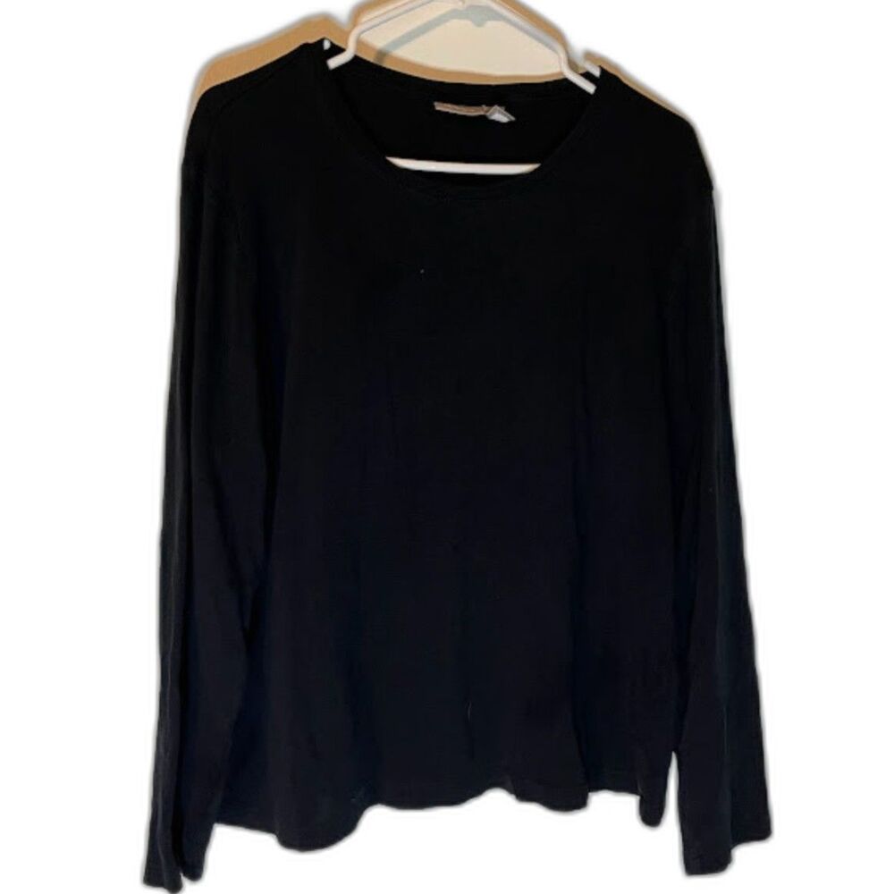 Chico's Normcore Minimalist Basic Casual Black Long Sleeve Round Neck Tee Sz XL